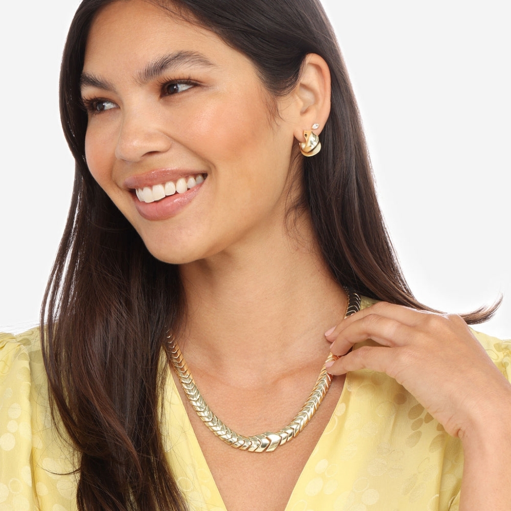 Melinda Maria Gold Snake Serpent Herringbone Collar Necklace 18" - New FIRM ✨️